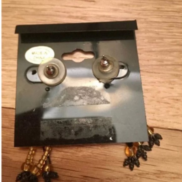 NWT Mixed Metal Costume Brown and Gold Beaded Earrings - Picture 4 of 4